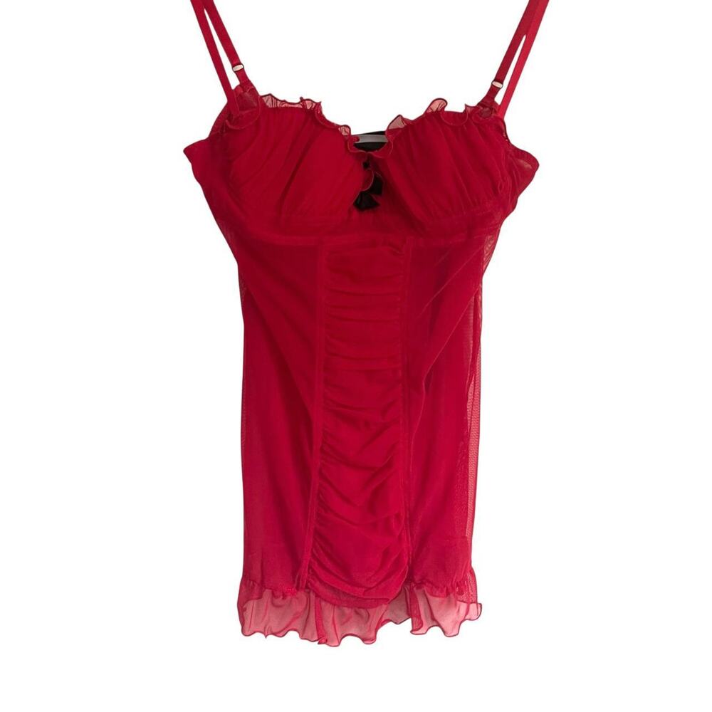 Frederick's of Hollywood Red Chiffon Night Top: 90s, Y2K